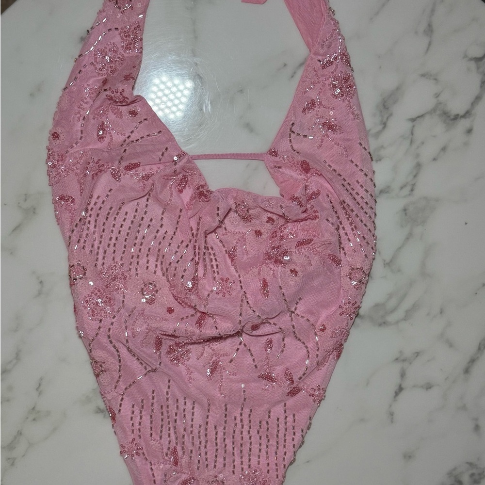 Pink Beaded Halter Top